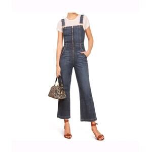 Reformation Denim Jenny Zip Front Jumpsuit Cropped Wide Leg Overalls, Size 6